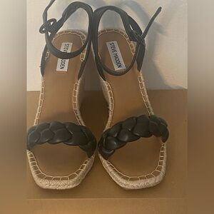 Steve Madden Black and Tan Braided Wedge Sandals